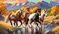 Horse running rocky stream bed water high mountain country Royalty Free Stock Photo