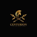 Vintage, retro, rustic centurion logo, withgolden spear and horse vector Royalty Free Stock Photo