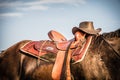 Horse and Saddle with Cowboy Hat Royalty Free Stock Photo