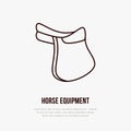 Horse saddle, polo flat line icons. Vector illustration of horses sport game, equestrian equipment Royalty Free Stock Photo