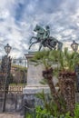 Horse sculptures in front of the garden of Royal Palace in Naples, Italy