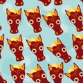 Horse Seamless pattern with funny cute animal face on a blue background. Vector Royalty Free Stock Photo