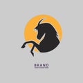 horse shadow in front of yellow moon logo icon Royalty Free Stock Photo