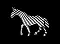 Horse shadow with several geometric stripes forming a concept of a horse walking on a black background Royalty Free Stock Photo
