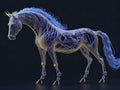 A Horse Shaped Light Installation with Transparent and Flowing Elements.