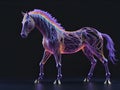 A Horse Shaped Light Installation with Transparent and Flowing Elements.