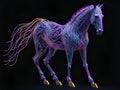 A Horse Shaped Light Installation with Transparent and Flowing Elements.