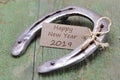 Horse shoe as talisman for new year`s date 2019 Royalty Free Stock Photo