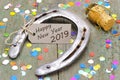 Horse shoe as talisman for new year`s date 2019 Royalty Free Stock Photo