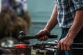 Horse shoe being crafted by blacksmith/farrier Royalty Free Stock Photo