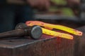 Horse shoe being crafted by blacksmith/farrier Royalty Free Stock Photo