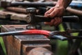 Horse shoe being crafted by blacksmith/farrier Royalty Free Stock Photo