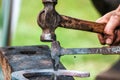 Horse shoe being crafted by blacksmith/farrier Royalty Free Stock Photo