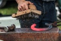 Horse shoe being crafted by blacksmith/farrier Royalty Free Stock Photo