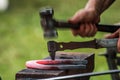 Horse shoe being crafted by blacksmith/farrier Royalty Free Stock Photo