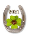 Horse shoe with greetings for year 2021 Royalty Free Stock Photo