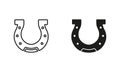 Horse Shoe, Hoof Line and Silhouette Black Icon Set. Lucky Fortune Sign. Good Luck in Casino, Playing in Gambling Games