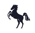 Horse silhouette. Stallion in rearing pose, shadow symbol. Mustang with mane, tail, standing up, side view, black icon Royalty Free Stock Photo