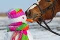 Horse and snowman Royalty Free Stock Photo