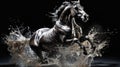 Horse with splashes of water on black background. 3d rendering Royalty Free Stock Photo