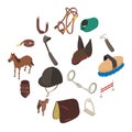 Horse sport equipment icons set, isometric style Royalty Free Stock Photo