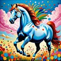 Horse stallion running artist vibrant color