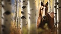 A Brown Horse In A Serene Aspen Tree Grove