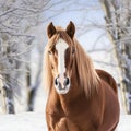 Brown Horse In Snow Forest: Western-style Portrait In 8k Resolution