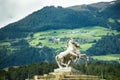 Horse statue on roundabout at the road in Trentino-Alto Adige, Italy
