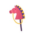 Horse on stick flat vector illustration. Animal head toy isolated on white background. Colorful plaything, childhood