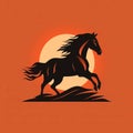 Bold Horse Running In The Sunset: A Dark Orange And Black Illustration Royalty Free Stock Photo