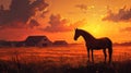 Horse Silhouette at Sunset Barn Field Rural Landscape Scenic Royalty Free Stock Photo