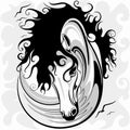 Horse Surreal Black and White Tattoo Style Portrait Vector Illustration