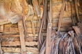 Horse tack leather strap saddle log wall