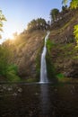 Horse Tail Falls sun rays along the Columbia River Gorge in Oregon Royalty Free Stock Photo