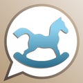 Horse toy sign. Bright cerulean icon in white speech balloon at pale taupe background. Illustration