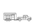 Horse trailer. Black and white.