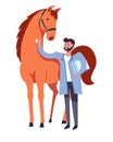 Horse and veterinarian man caring for animal vector