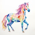 Colorful Geometric Polygonal Horse Photo With Paper Craft And Watercolour