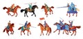 Horse warriors. Ancient mongolian or russian armored warrior running on horses, samurai knight with sword historic