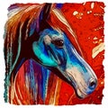 Horse . Watercolor painting on canvas . Logo design. Royalty Free Stock Photo