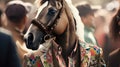 A horse wearing a colorful jacket and tie, AI