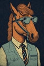 A horse wearing glasses and a tie, AI