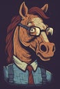 A horse wearing glasses and a tie, AI