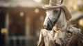A horse wearing a hat and suit, AI