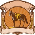 Horse Western Saddle Scroll Woodcut Royalty Free Stock Photo