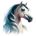 Horse. A white horse. Horse head. Mare. Portrait. Watercolor. illustration on a white background. Banner. Close