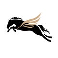 Horse with wings Powerfull flying pegasus unicorn logo vector illustration Royalty Free Stock Photo