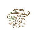 Horse with woman on rancho logo concept