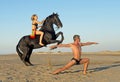 Horse woman and yoga man Royalty Free Stock Photo